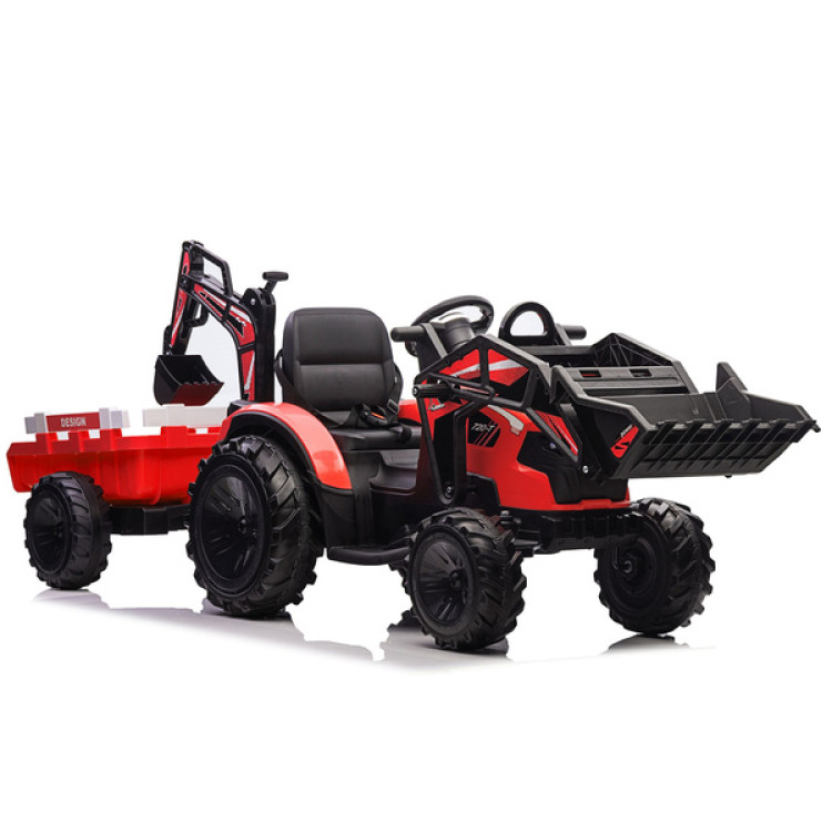Elektrický traktor s lyžicou a vlečkou SX2068 - červený